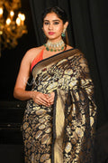Banarasi Khaddi Georgette Saree Dark Black Khaddi Georgette Banarasi Saree saree online