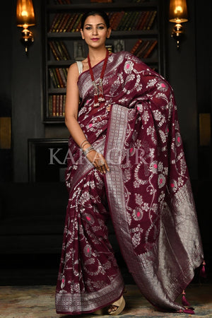 Dark Maroon Khaddi Banarasi Georgette Saree