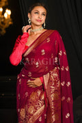 Banarasi Khaddi Georgette Saree Dark Persian Red Banarasi Khaddi Georgette Saree saree online