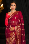 Banarasi Khaddi Georgette Saree Dark Persian Red Banarasi Khaddi Georgette Saree saree online