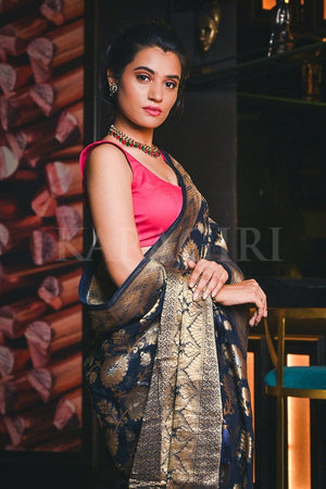Denim Blue Banarasi Khaddi Georgette Saree