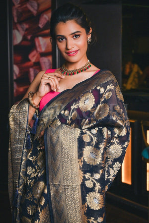 Banarasi Khaddi Georgette Saree Denim Blue Banarasi Khaddi Georgette Saree saree online