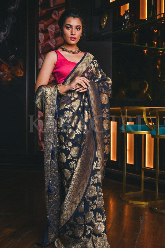 Banarasi Khaddi Georgette Saree Denim Blue Banarasi Khaddi Georgette Saree saree online