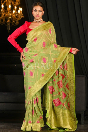 Emerald Green Khaddi Georgette Banarasi Saree