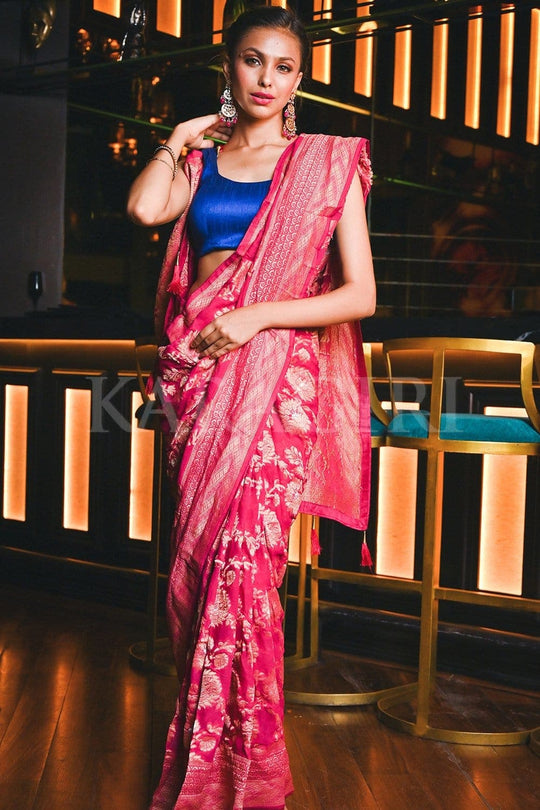 Banarasi Khaddi Georgette Saree FENIL URMIGAR in Ruby Pink Banarasi Khaddi Georgette Saree saree online