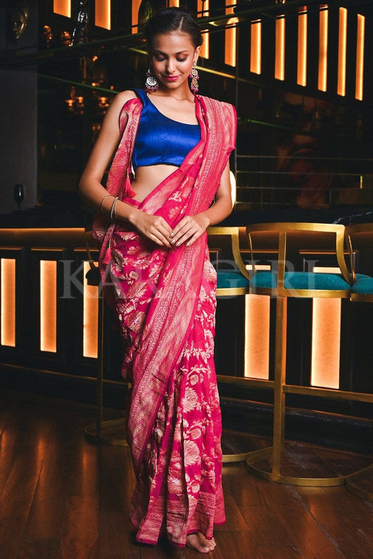 Banarasi Khaddi Georgette Saree FENIL URMIGAR in Ruby Pink Banarasi Khaddi Georgette Saree saree online