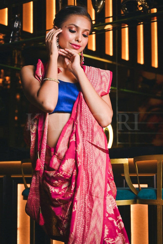 Banarasi Khaddi Georgette Saree FENIL URMIGAR in Ruby Pink Banarasi Khaddi Georgette Saree saree online
