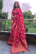 FENIL URMIGAR in Ruby Pink Banarasi Khaddi Georgette Saree