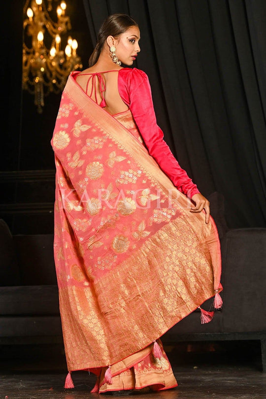 Banarasi Khaddi Georgette Saree French Rose Pink Banarasi Khaddi Georgette Saree saree online