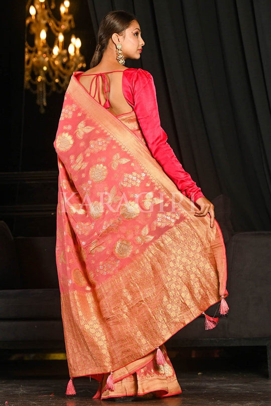Banarasi Khaddi Georgette Saree French Rose Pink Banarasi Khaddi Georgette Saree saree online