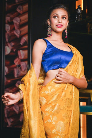Honey Yellow Banarasi Khaddi Georgette Saree