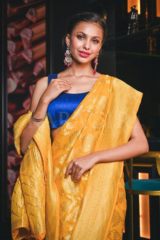 Banarasi Khaddi Georgette Saree Honey Yellow Banarasi Khaddi Georgette Saree saree online