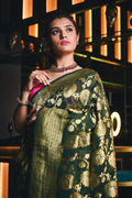 Banarasi Khaddi Georgette Saree Hunter Green Banarasi Khaddi Georgette Saree saree online