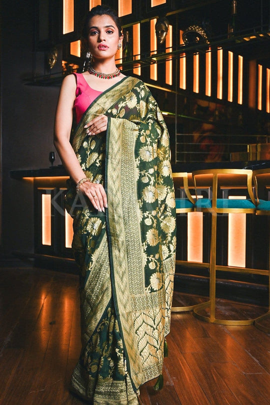 Banarasi Khaddi Georgette Saree Hunter Green Banarasi Khaddi Georgette Saree saree online