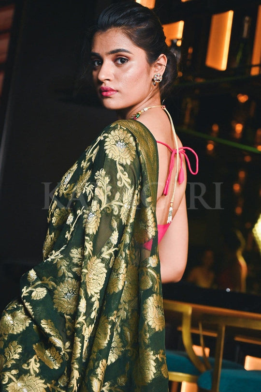 Banarasi Khaddi Georgette Saree Hunter Green Banarasi Khaddi Georgette Saree saree online