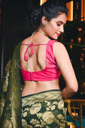 Banarasi Khaddi Georgette Saree Hunter Green Banarasi Khaddi Georgette Saree saree online