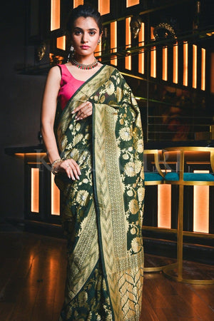Banarasi Khaddi Georgette Saree Hunter Green Banarasi Khaddi Georgette Saree saree online