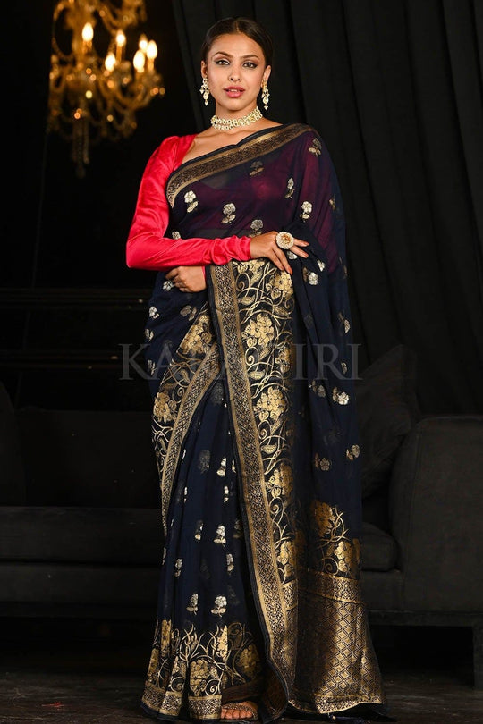 Banarasi Khaddi Georgette Saree Indigo Blue Banarasi Khaddi Georgette Saree saree online