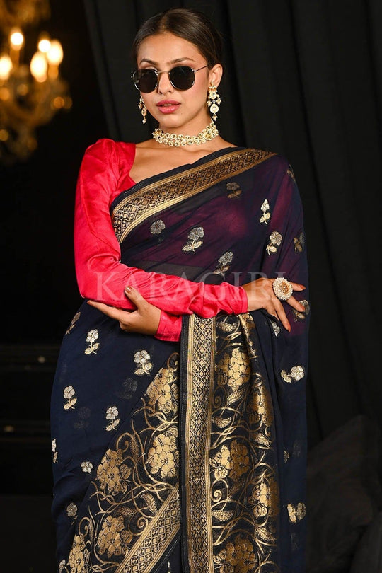 Banarasi Khaddi Georgette Saree Indigo Blue Banarasi Khaddi Georgette Saree saree online