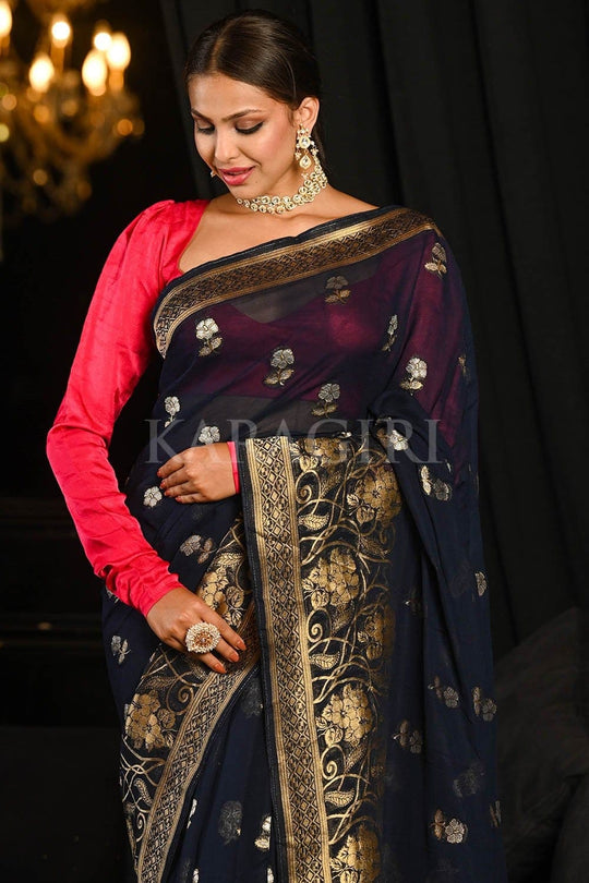 Banarasi Khaddi Georgette Saree Indigo Blue Banarasi Khaddi Georgette Saree saree online