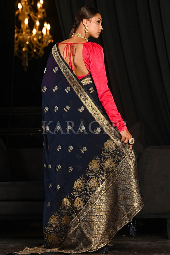 Banarasi Khaddi Georgette Saree Indigo Blue Banarasi Khaddi Georgette Saree saree online