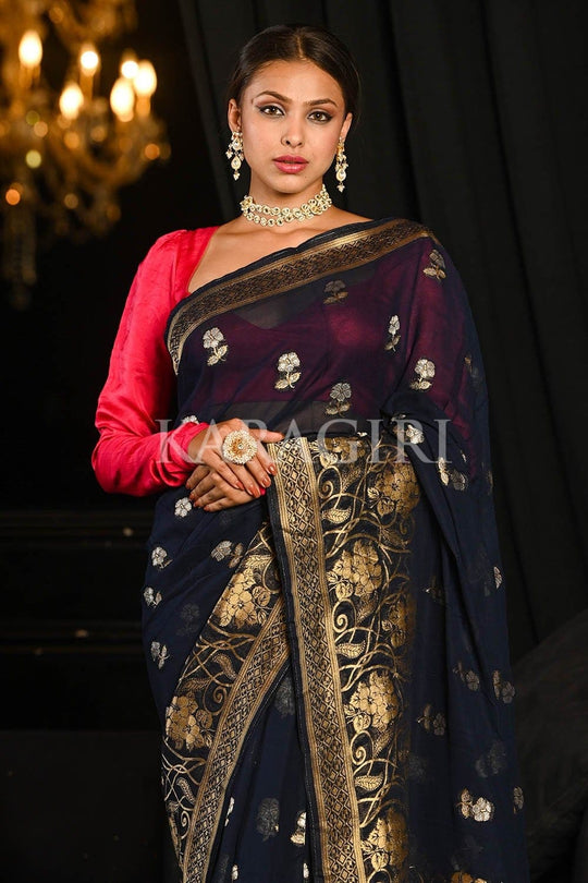 Banarasi Khaddi Georgette Saree Indigo Blue Banarasi Khaddi Georgette Saree saree online