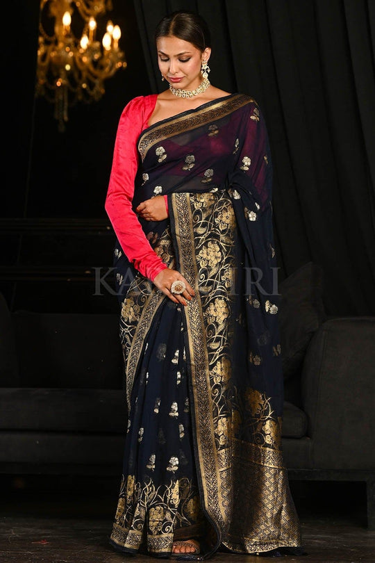 Banarasi Khaddi Georgette Saree Indigo Blue Banarasi Khaddi Georgette Saree saree online