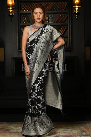 Jade Black Khaddi Banarasi Georgette Saree