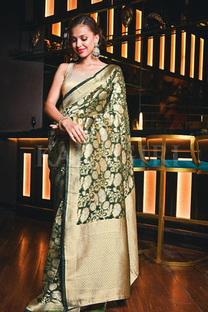 Juniper Green Banarasi Khaddi Georgette Saree