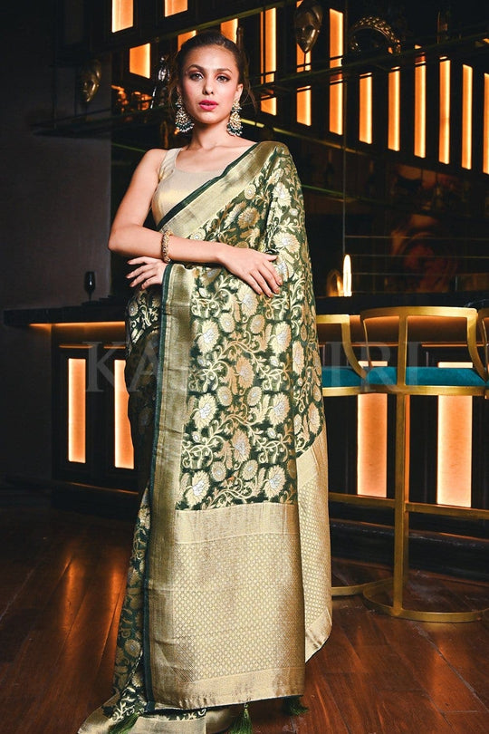 Banarasi Khaddi Georgette Saree Juniper Green Banarasi Khaddi Georgette Saree saree online