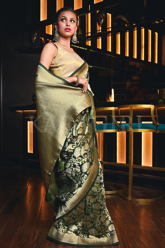 Banarasi Khaddi Georgette Saree Juniper Green Banarasi Khaddi Georgette Saree saree online