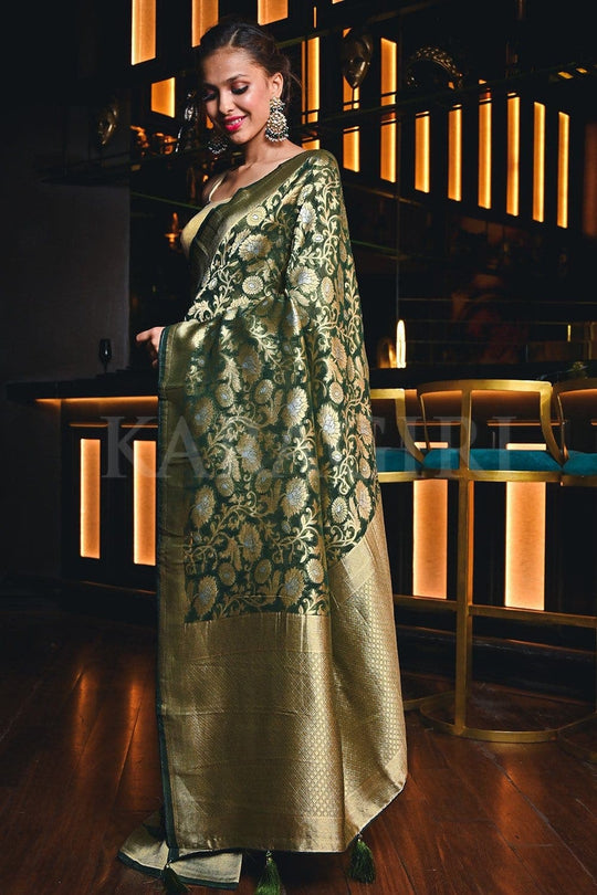 Banarasi Khaddi Georgette Saree Juniper Green Banarasi Khaddi Georgette Saree saree online