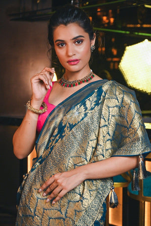 Banarasi Khaddi Georgette Saree Lapis Blue Banarasi Khaddi Georgette Saree saree online