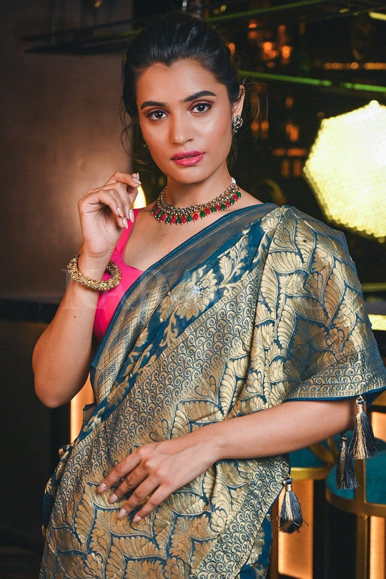 Banarasi Khaddi Georgette Saree Lapis Blue Banarasi Khaddi Georgette Saree saree online