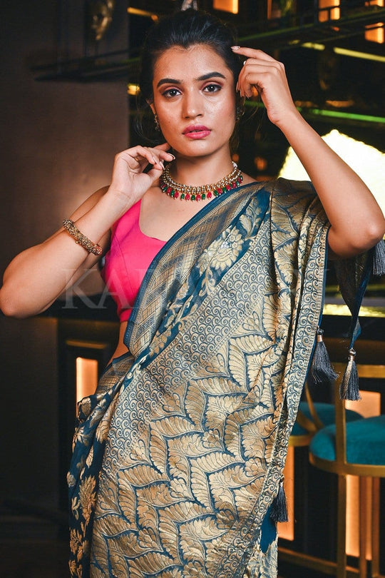 Banarasi Khaddi Georgette Saree Lapis Blue Banarasi Khaddi Georgette Saree saree online