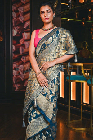 Lapis Blue Banarasi Khaddi Georgette Saree