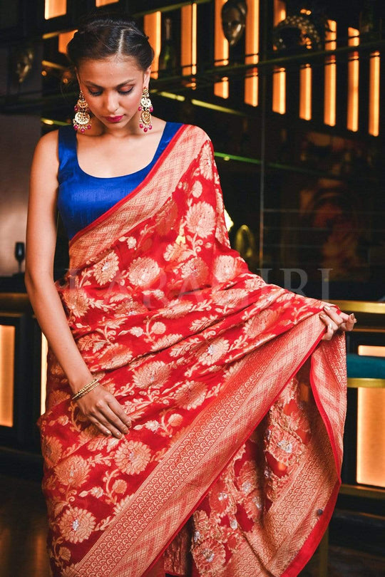 Lava Red Banarasi Khaddi Georgette Saree