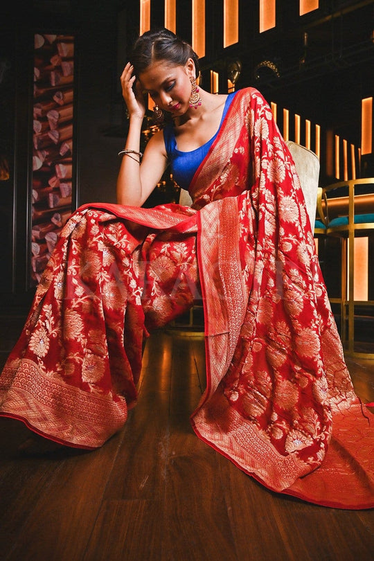 Banarasi Khaddi Georgette Saree Lava Red Banarasi Khaddi Georgette Saree saree online