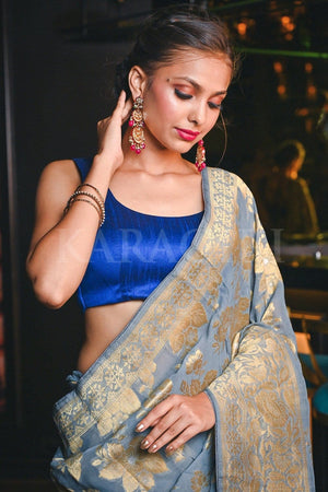 Lavender Grey Banarasi Khaddi Georgette Saree