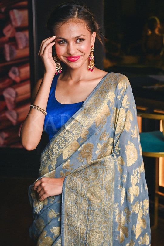 Banarasi Khaddi Georgette Saree Lavender Grey Banarasi Khaddi Georgette Saree saree online