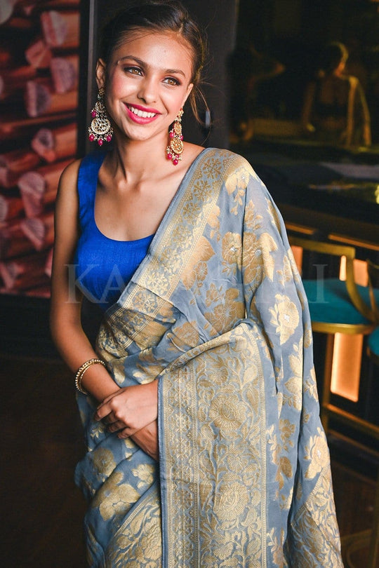 Banarasi Khaddi Georgette Saree Lavender Grey Banarasi Khaddi Georgette Saree saree online