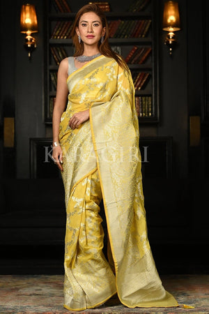Lemon Yellow Khaddi Banarasi Georgette Saree