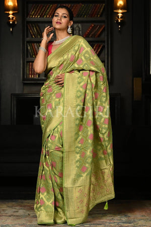 Lime Green Khaddi Banarasi Georgette Saree