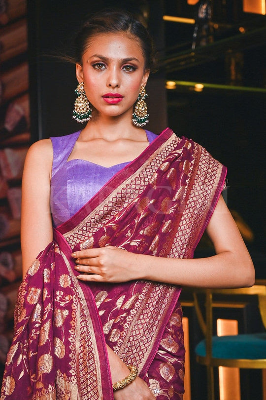 Banarasi Khaddi Georgette Saree Magenta Purple Banarasi Khaddi Georgette Saree saree online