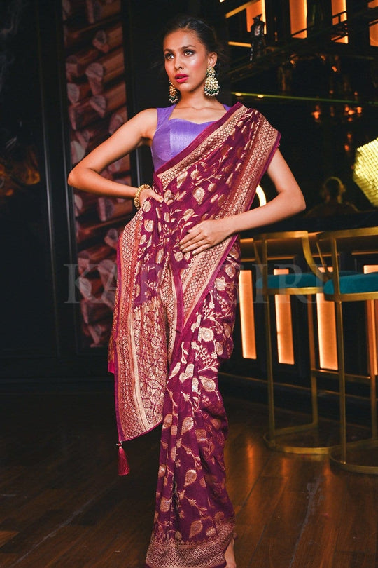 Banarasi Khaddi Georgette Saree Magenta Purple Banarasi Khaddi Georgette Saree saree online