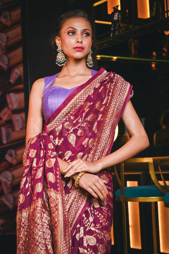 Banarasi Khaddi Georgette Saree Magenta Purple Banarasi Khaddi Georgette Saree saree online