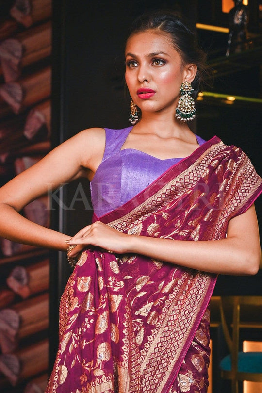 Banarasi Khaddi Georgette Saree Magenta Purple Banarasi Khaddi Georgette Saree saree online
