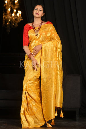 Mango Yellow Banarasi Khaddi Georgette Saree