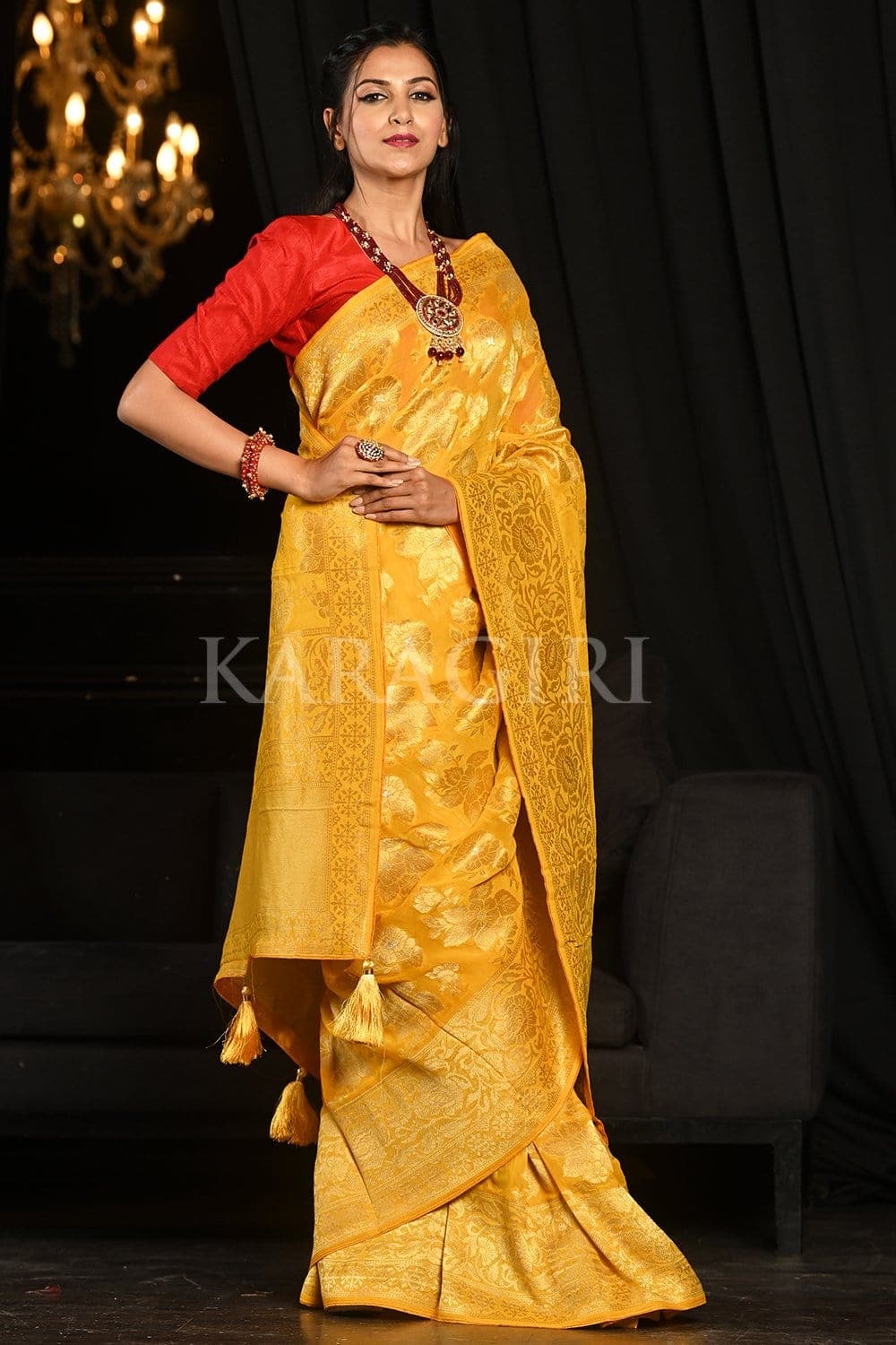 Buy Party Wear Blue Color Banarasi Georgette Bandhani Saree online| Lovely  Wedding Mall