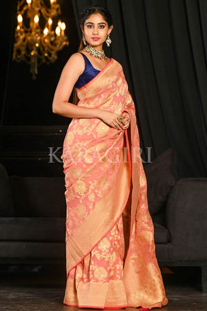 Melon Pink Khaddi Georgette Banarasi Saree